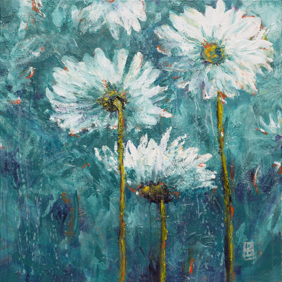 “White Flowers on Turquoise”